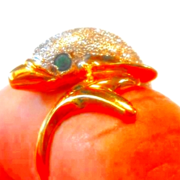 15K 🐬 Dolphin Ring Emerald Eyes 14K PlUMB Such fine Gold 🪙 3.76gms. Size 7 - Picture 4 of 7